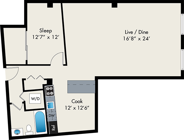 1 bedroom floor plan